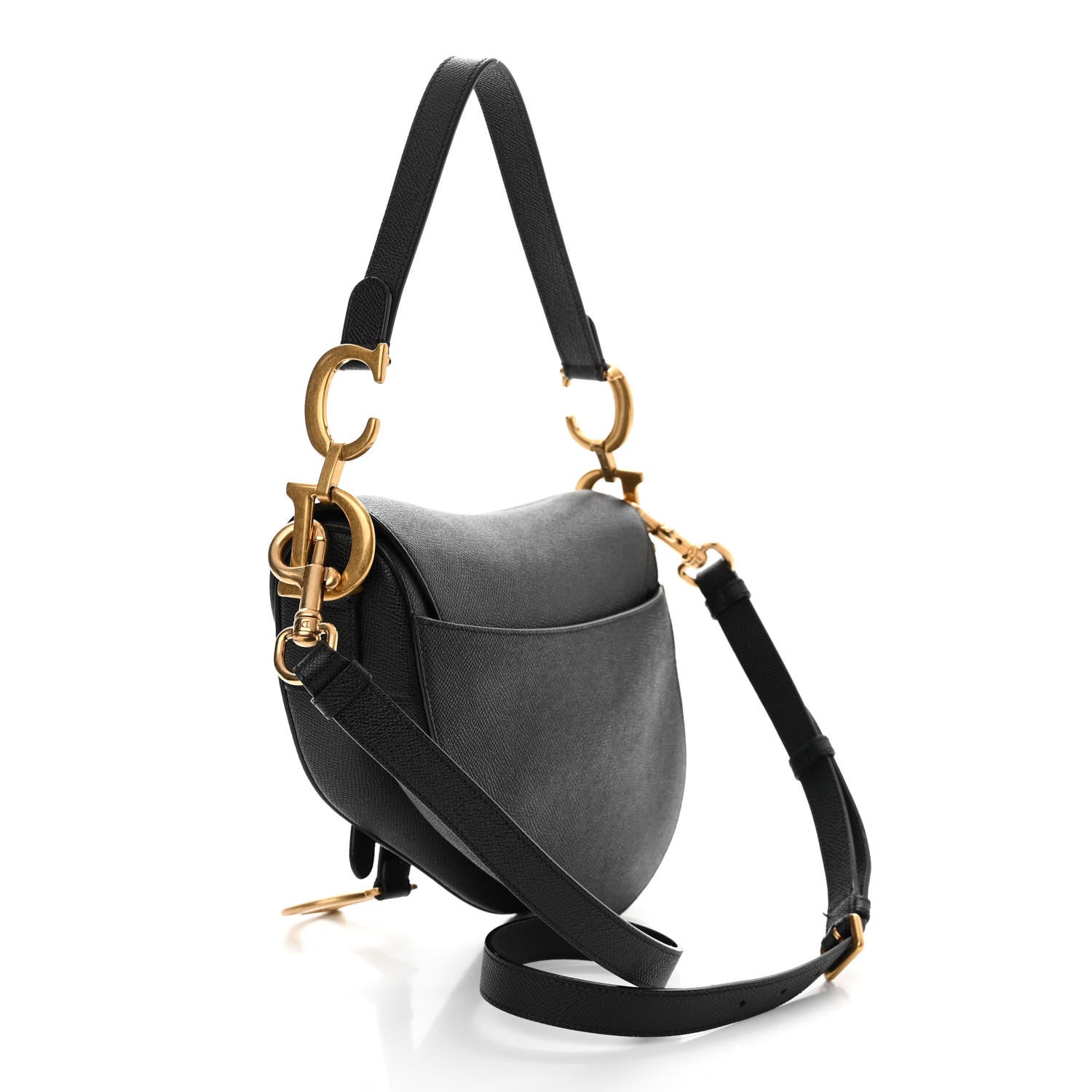 Christian Dior Grained Calfskin Saddle Bag With Strap Black 3 of 12