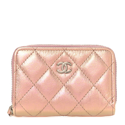 Chanel Iridescent Lambskin Quilted Zip Around Coin Purse Wallet Pink 1 of 9