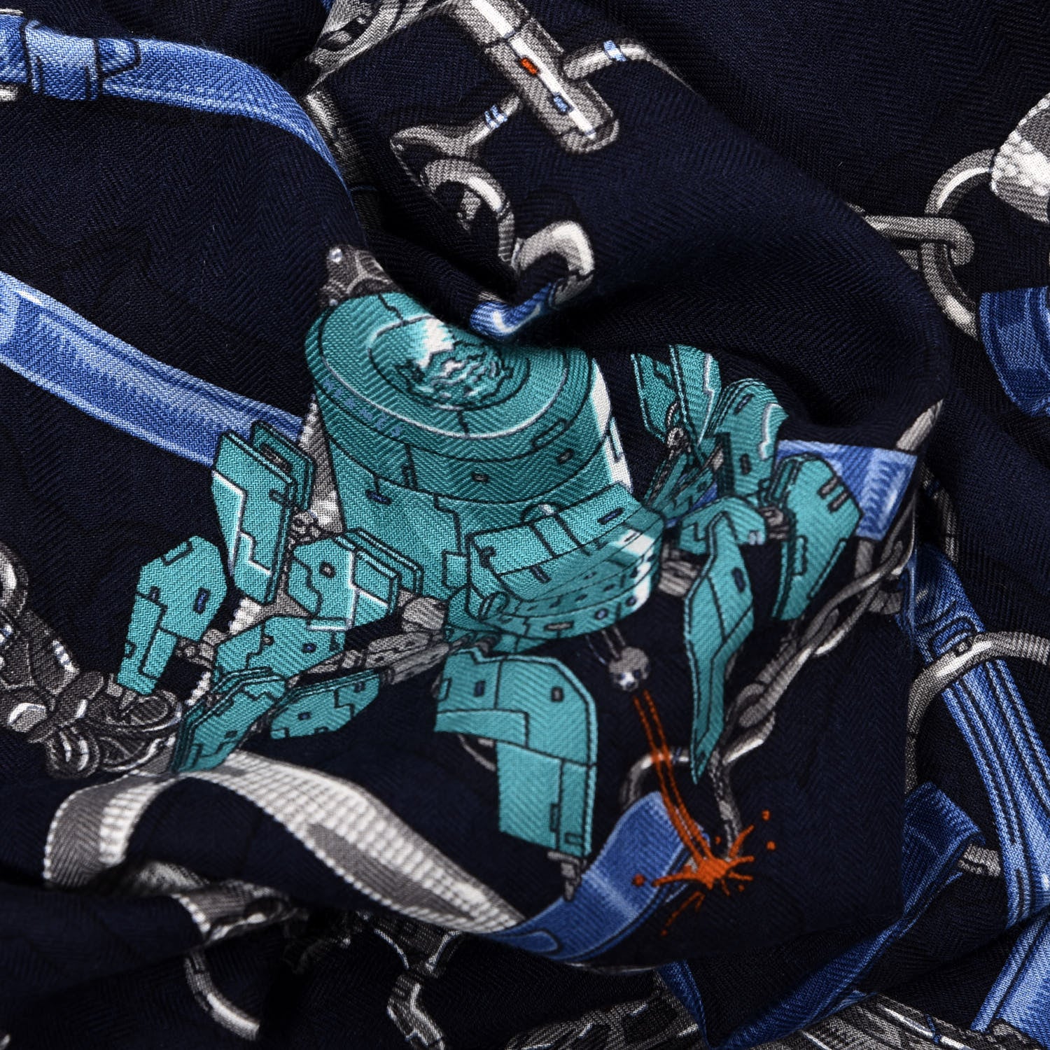 Hermes Cashmere Silk Flamboyant Web Scarf 100 Marine Anthracite 4 of 4