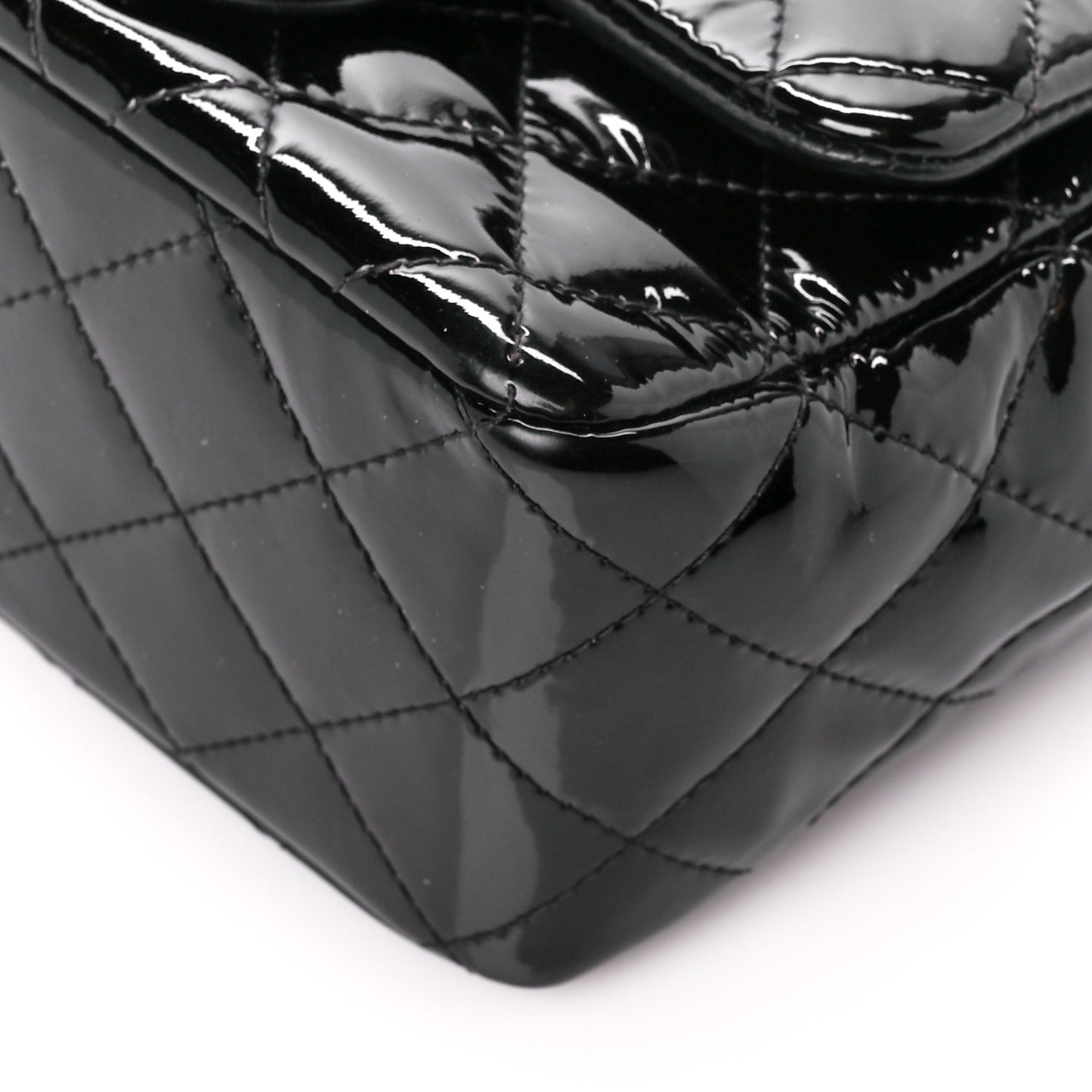 Patent Calfskin Quilted Mini Square Flap Black