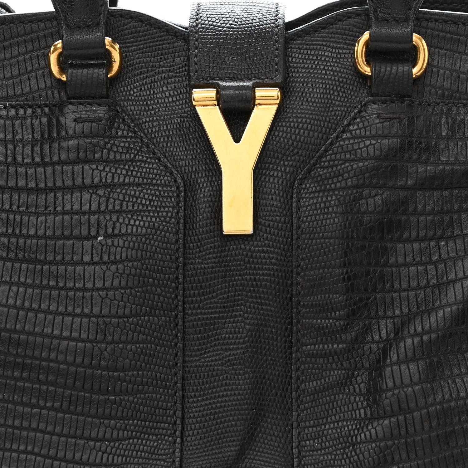 Saint Laurent Calfskin Lizard Embossed Small Cabas ChYc Black 9 of 15
