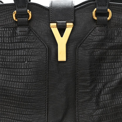 Saint Laurent Calfskin Lizard Embossed Small Cabas ChYc Black 9 of 15