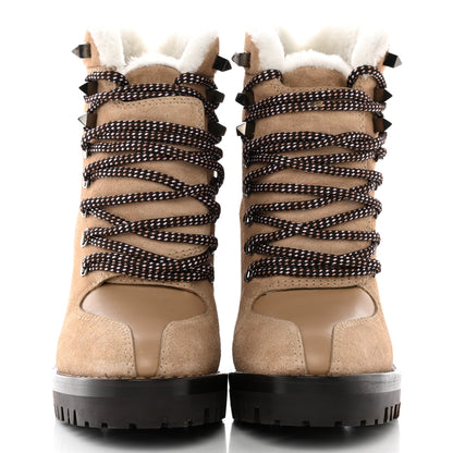 Valentino Garavani Suede Shearling Lace-Up Ankle Boots 36.5 Beige 2 of 14