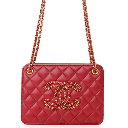 Chanel Calfskin Quilted Small CC Chain Accordion Tote Red 8 of 11