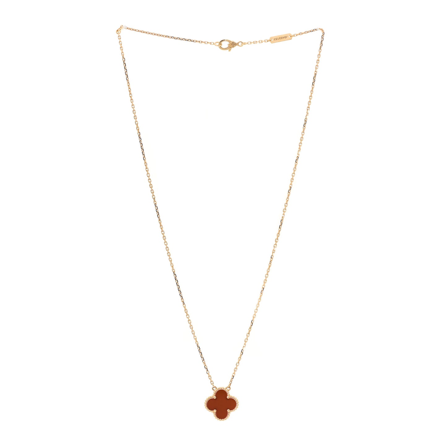 18K Yellow Gold Carnelian Vintage Alhambra Pendant Necklace
