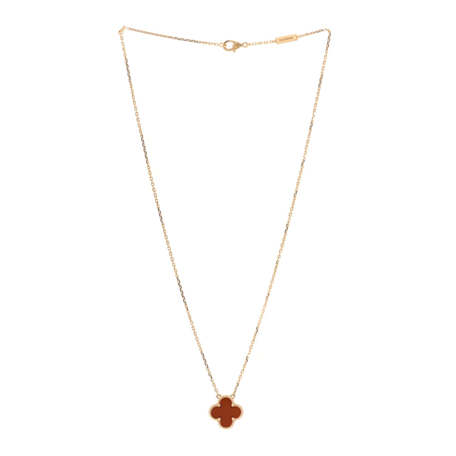 Van Cleef & Arpels 18K Yellow Gold Carnelian Vintage Alhambra Pendant Necklace 3 of 6