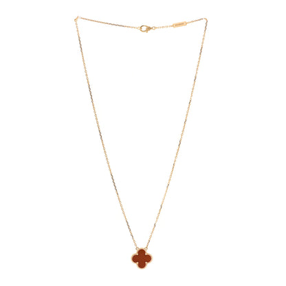 Van Cleef & Arpels 18K Yellow Gold Carnelian Vintage Alhambra Pendant Necklace 3 of 6