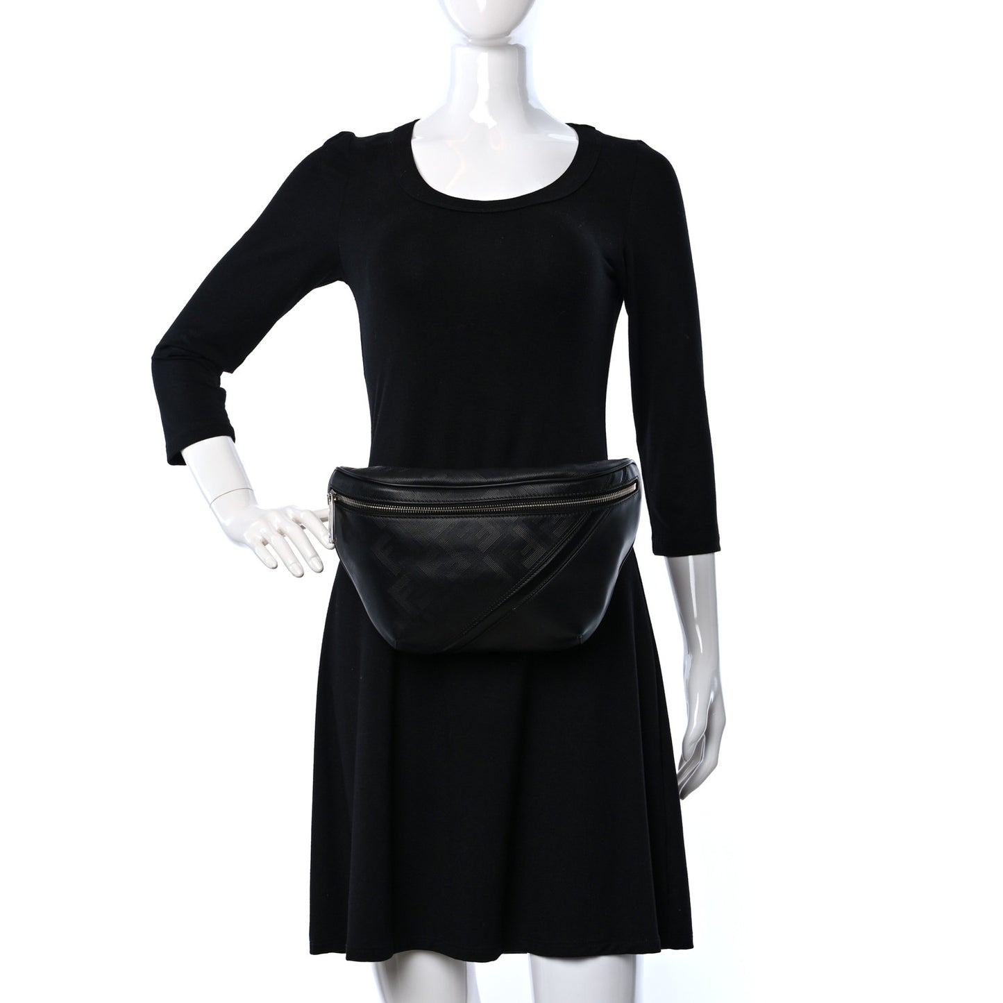 Vitello Grace King FF Lines Embossed Diagonal Belt Bag Black