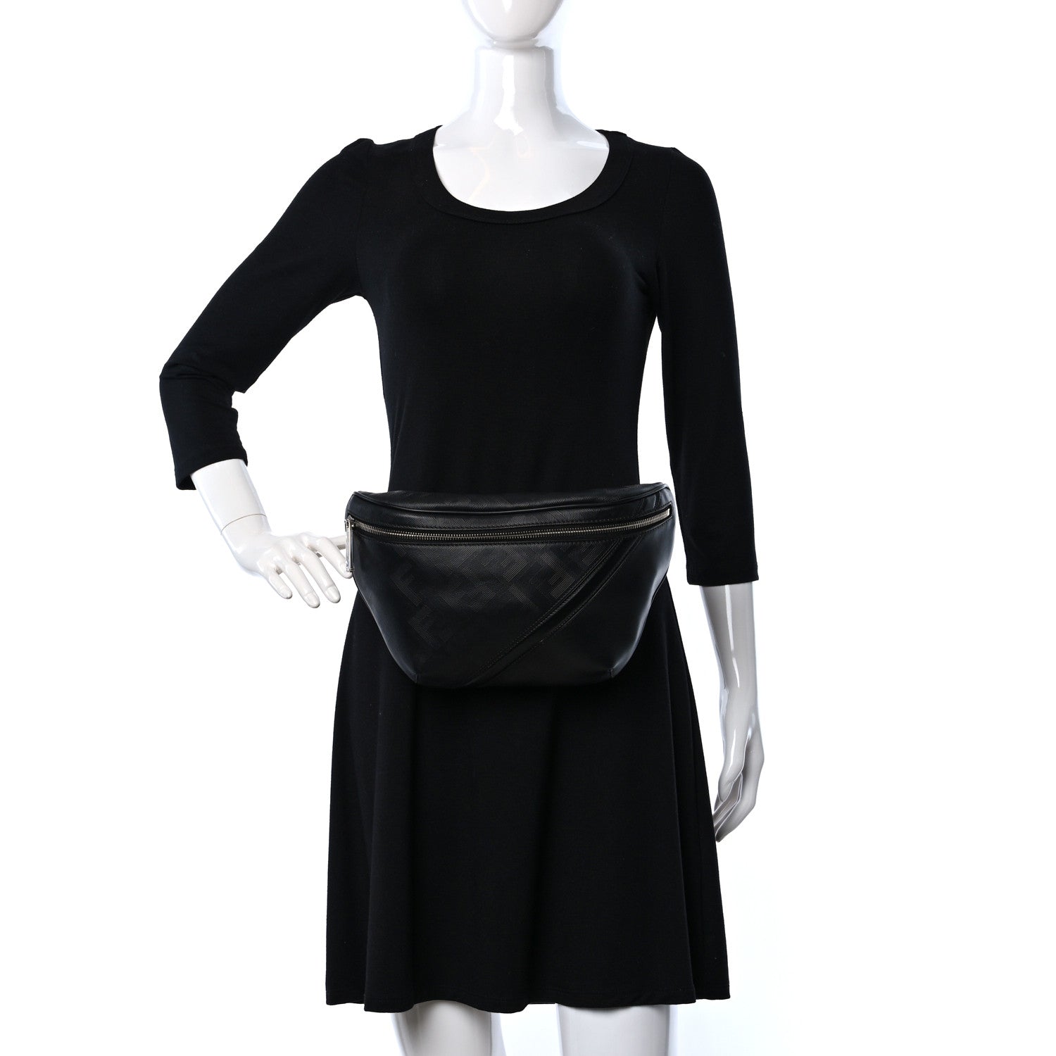 Fendi Vitello Grace King FF Lines Embossed Diagonal Belt Bag Black 2 of 8
