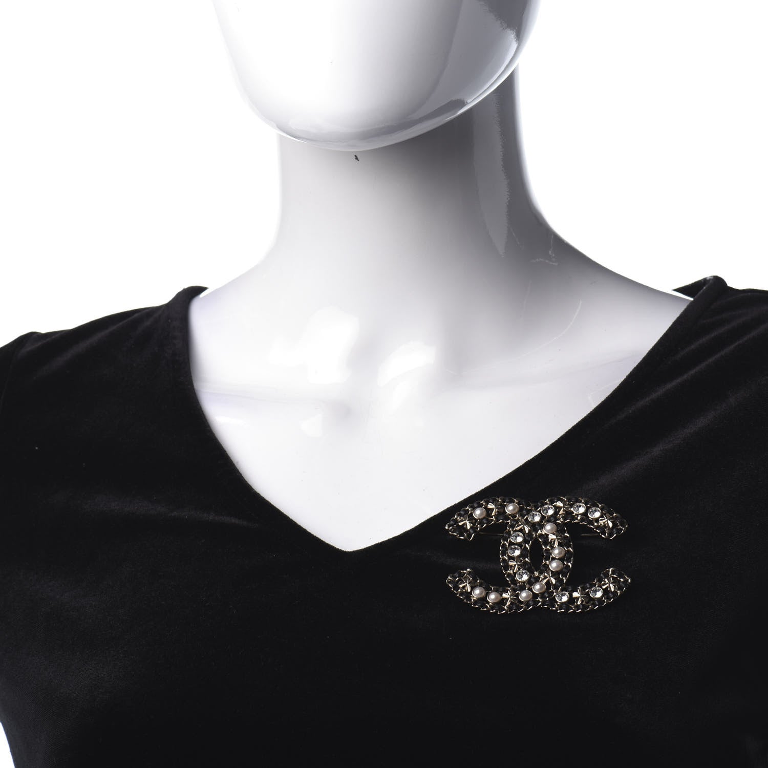 Chanel Metal Lambskin Crystal Sergeant Brooch Black Gold 2 of 4