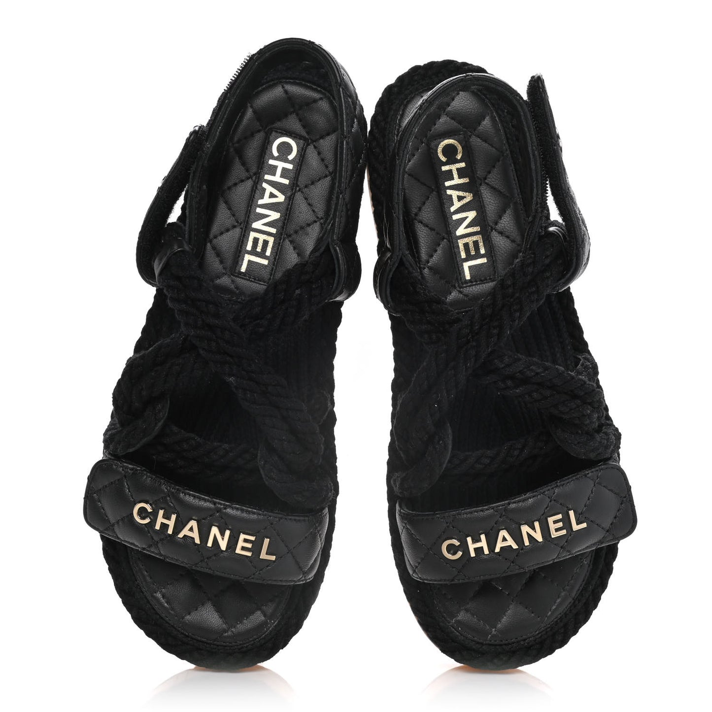 Cord Lambskin Quilted Logo Sandals 36 Black