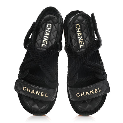 Chanel Cord Lambskin Quilted Logo Sandals 36 Black 5 of 16