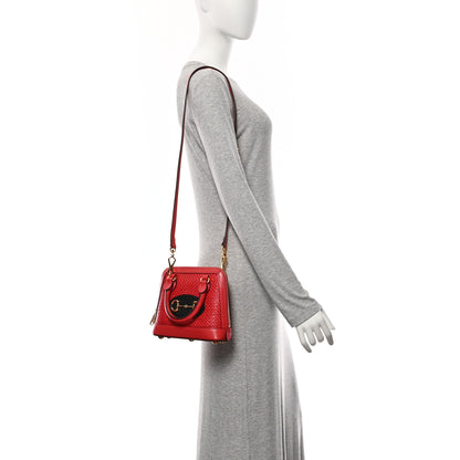 Gucci Straw Azalea Calfskin Woven Mini Horsebit 1955 Top Handle Bag Coral Wave Black 2 of 12