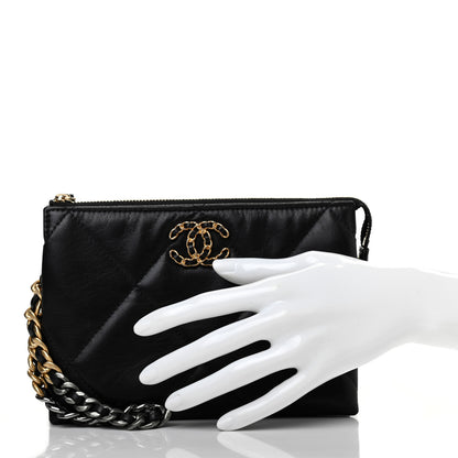 Chanel Shiny Goatskin Quilted Small Chanel 19 Pouch With Handle Black 2 of 7