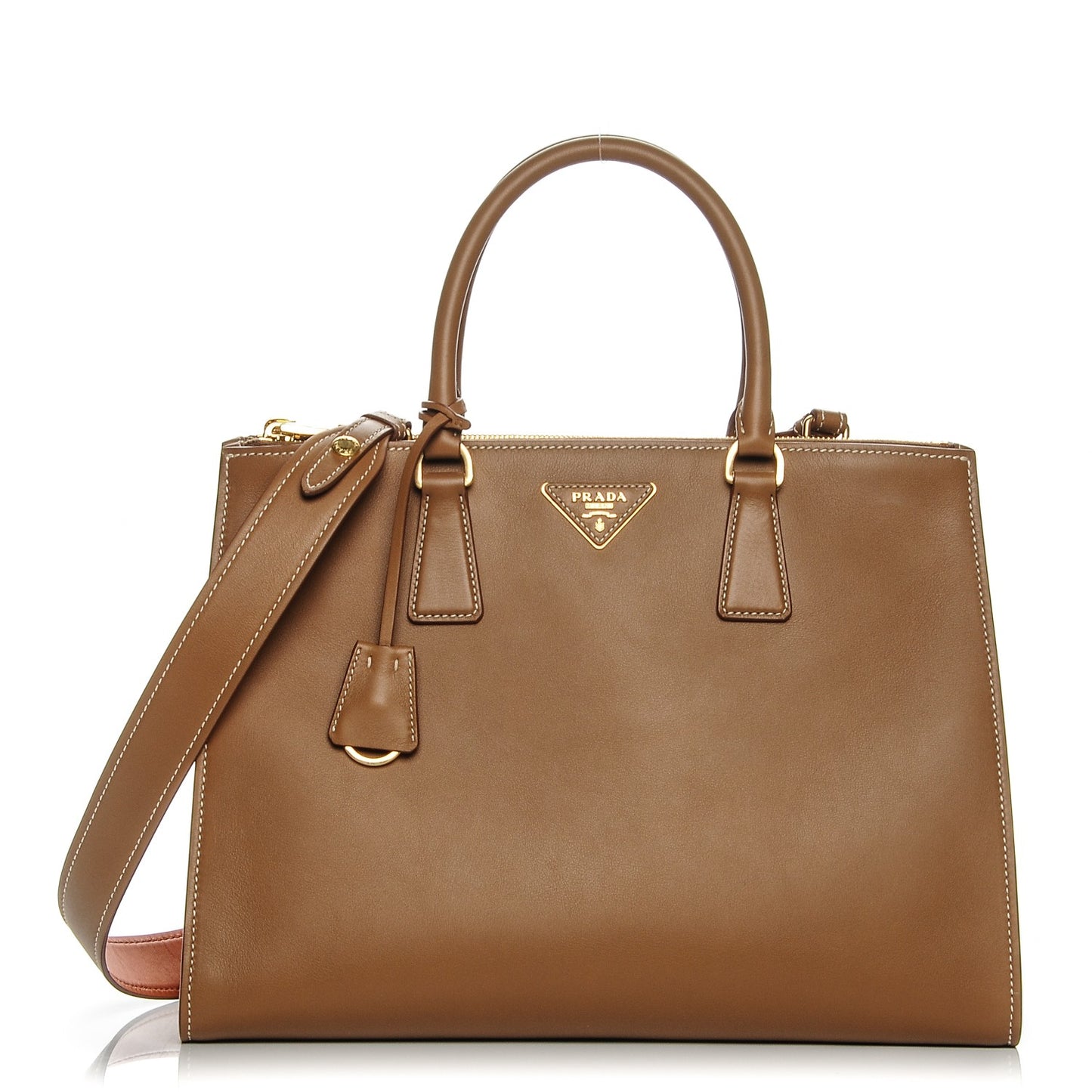 City Calf Medium Galleria Double Zip Tote Cannella