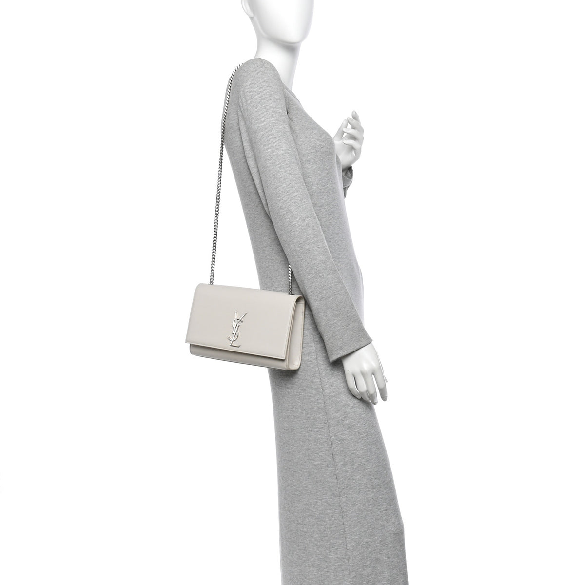 Saint Laurent Grain De Poudre Medium Classic Monogram Kate Satchel Icy White 2 of 12