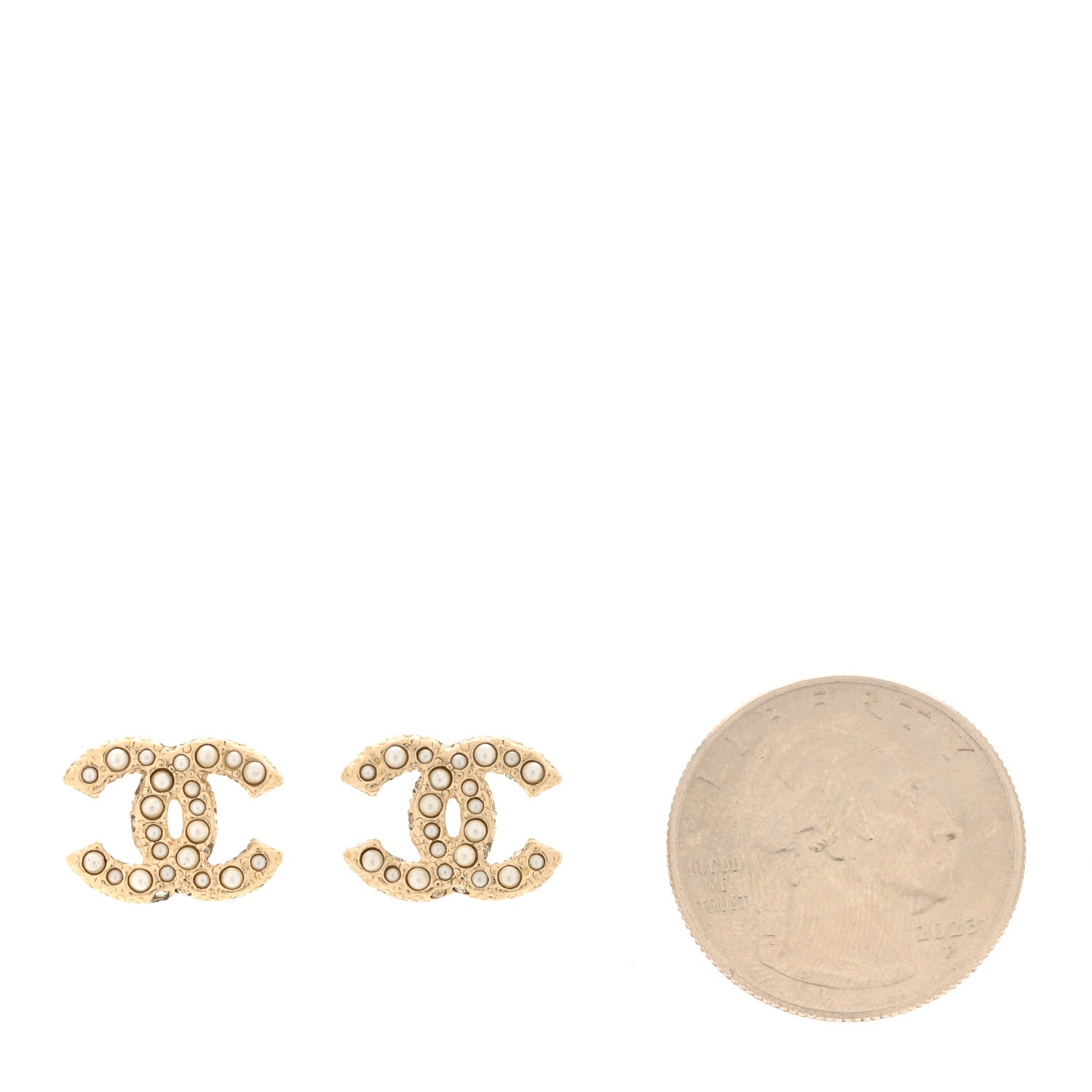 Chanel Pearl Crystal CC Earrings Light Gold 2 of 5