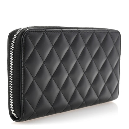 Chanel Lambskin Quilted Baguette Crystal Large Gusset Zip Around Wallet Black 3 of 8