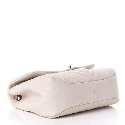 Chanel Caviar Chevron Quilted Large Puffy CC Flap White 4 of 11