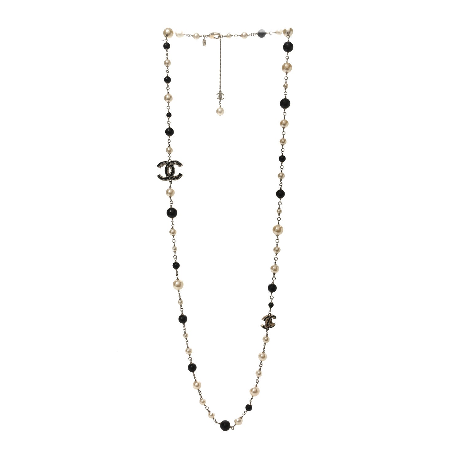 Chanel Pearl Enamel Beaded CC Baroque Long Necklace Black White Gold 3 of 5