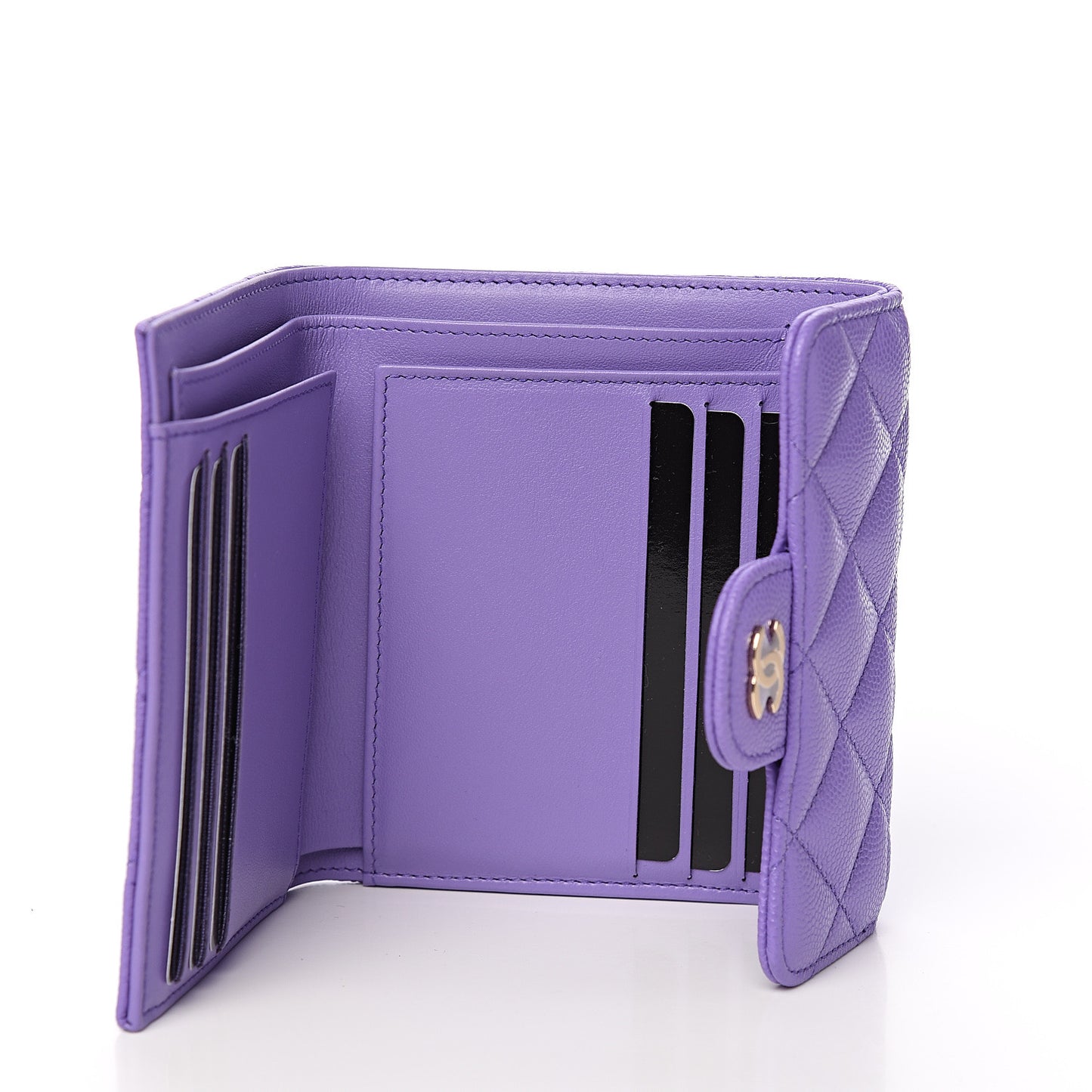 Caviar Quilted Flap Card Holder Wallet Purple