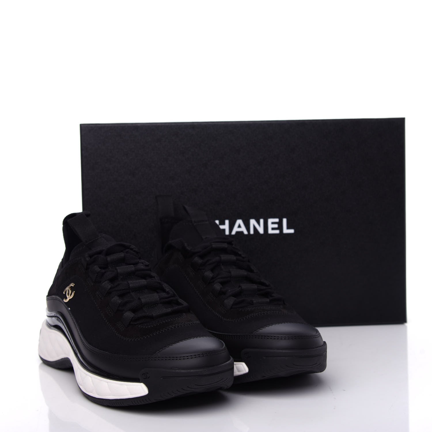 Chanel Velvet Calfskin Mixed Fibers CC Sneakers 38 Black 11 of 11