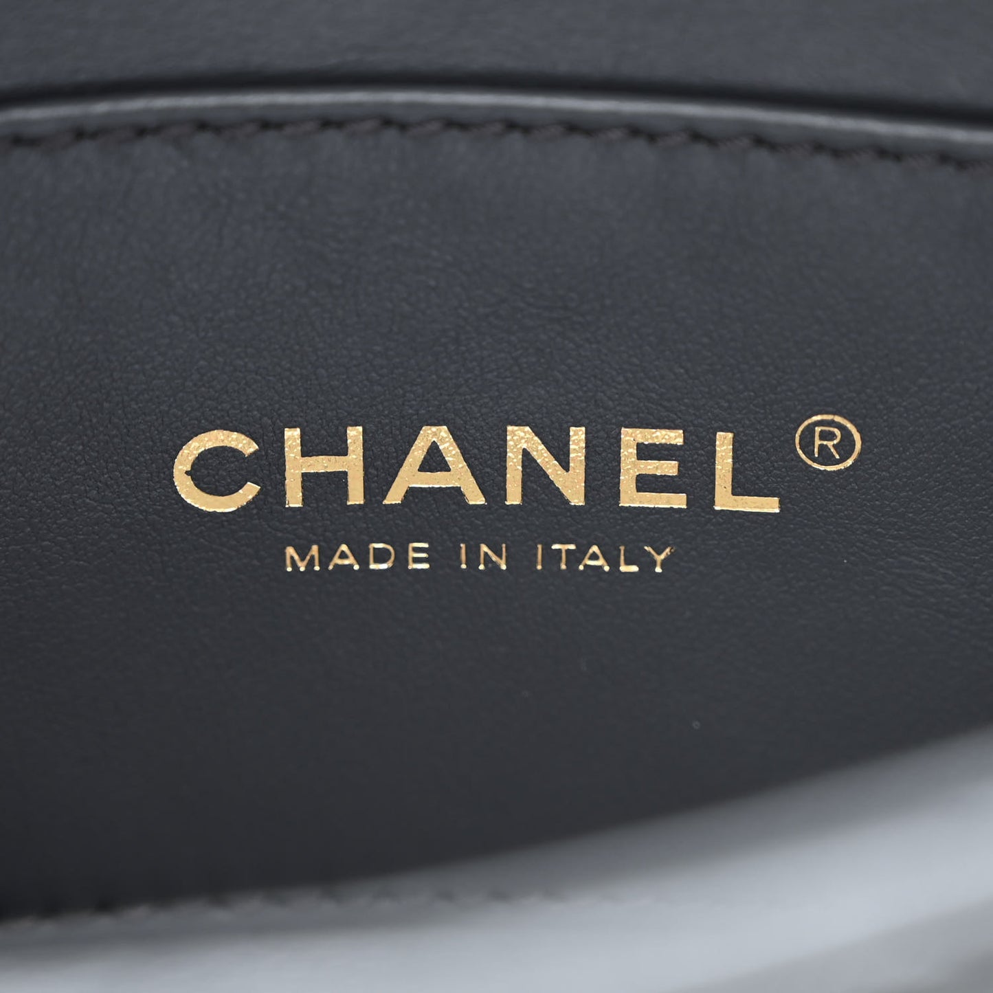 Metallic Lambskin Quilted Logo Charm Mini Chain Flap Grey
