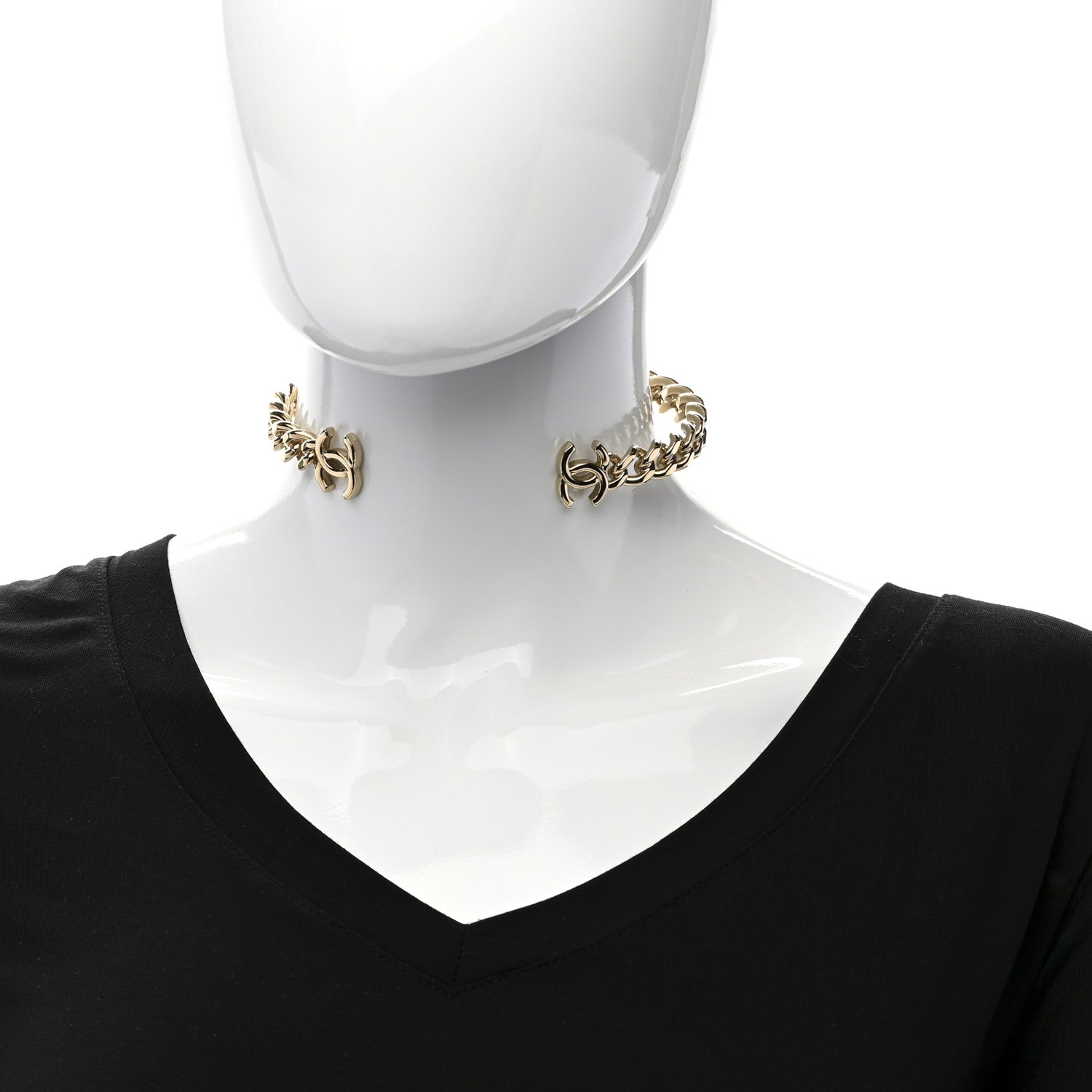 Chanel Metal CC Chain Link Choker Necklace S Gold 3 of 5