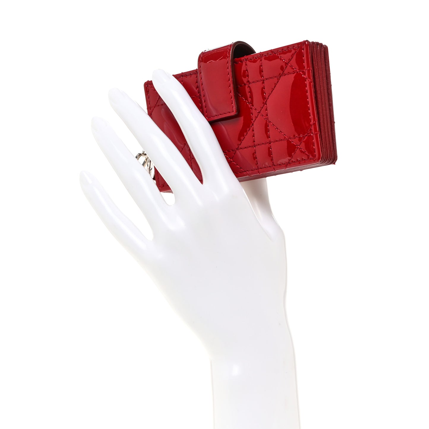 Patent Cannage Lady Dior 5-Gusset Card Holder Scarlet
