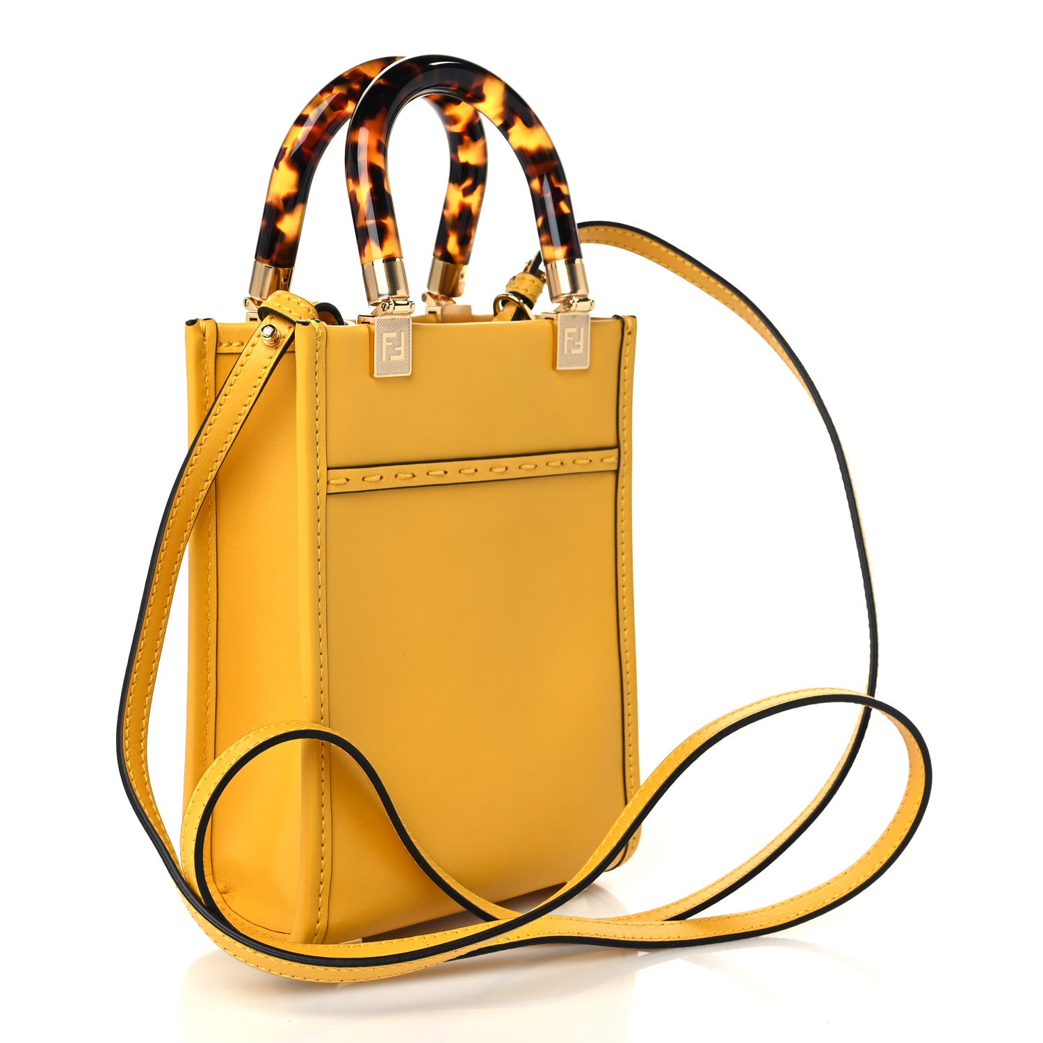 Fendi Vitello King Plexiglass Logo Embossed Mini Fendi Sunshine Shopper Tote Mimosa 3 of 9