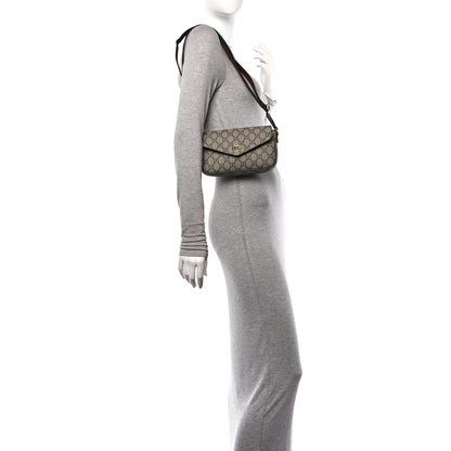 Gucci GG Supreme Monogram Textured Dollar Calfskin Web Mini Ophidia Envelope Shoulder Bag Beige Ebony New Acero 2 of 11