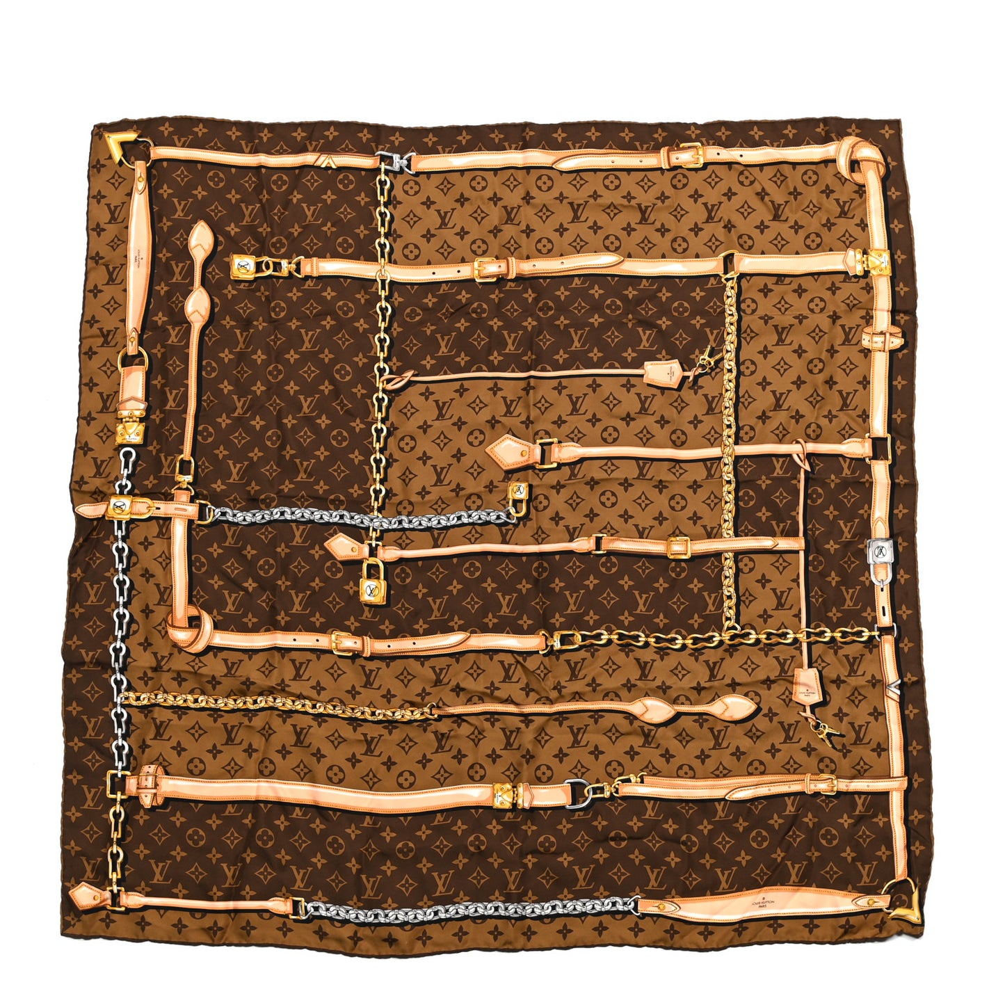 Silk Monogram Confidential Square Scarf Brown