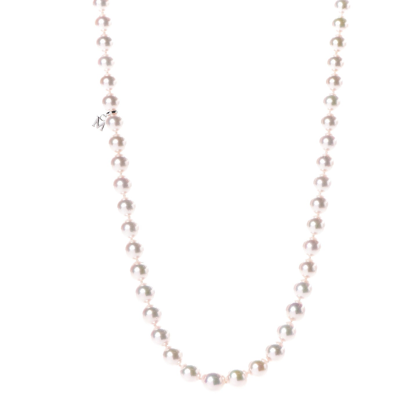 18K White Gold Akoya Pearl 7.5-9.5mm "M" Strand Graduated Necklace 18