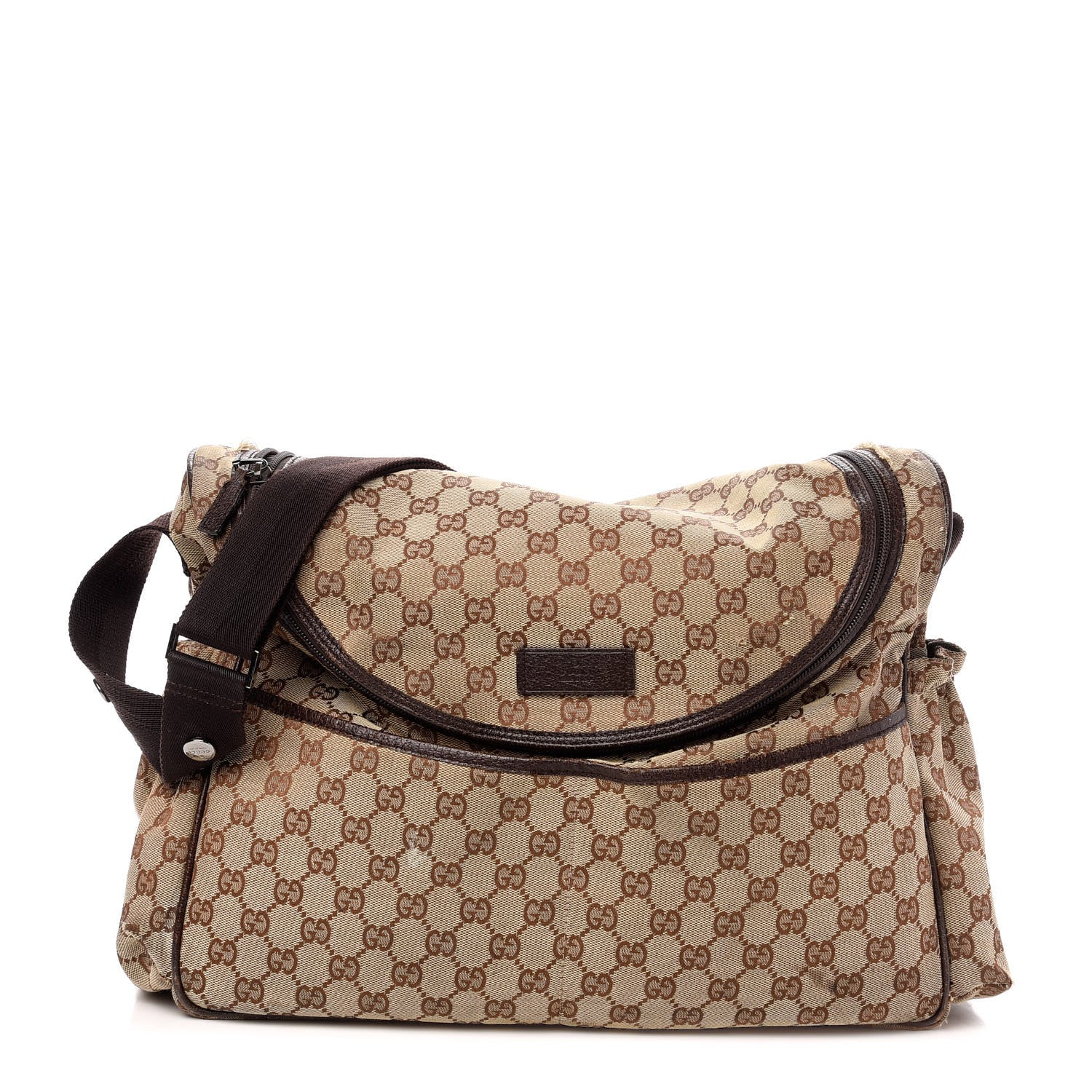 Gucci Monogram Natural Pigskin Large Diaper Bag Beige Ebony Cocoa Dark Chocolate 1 of 16