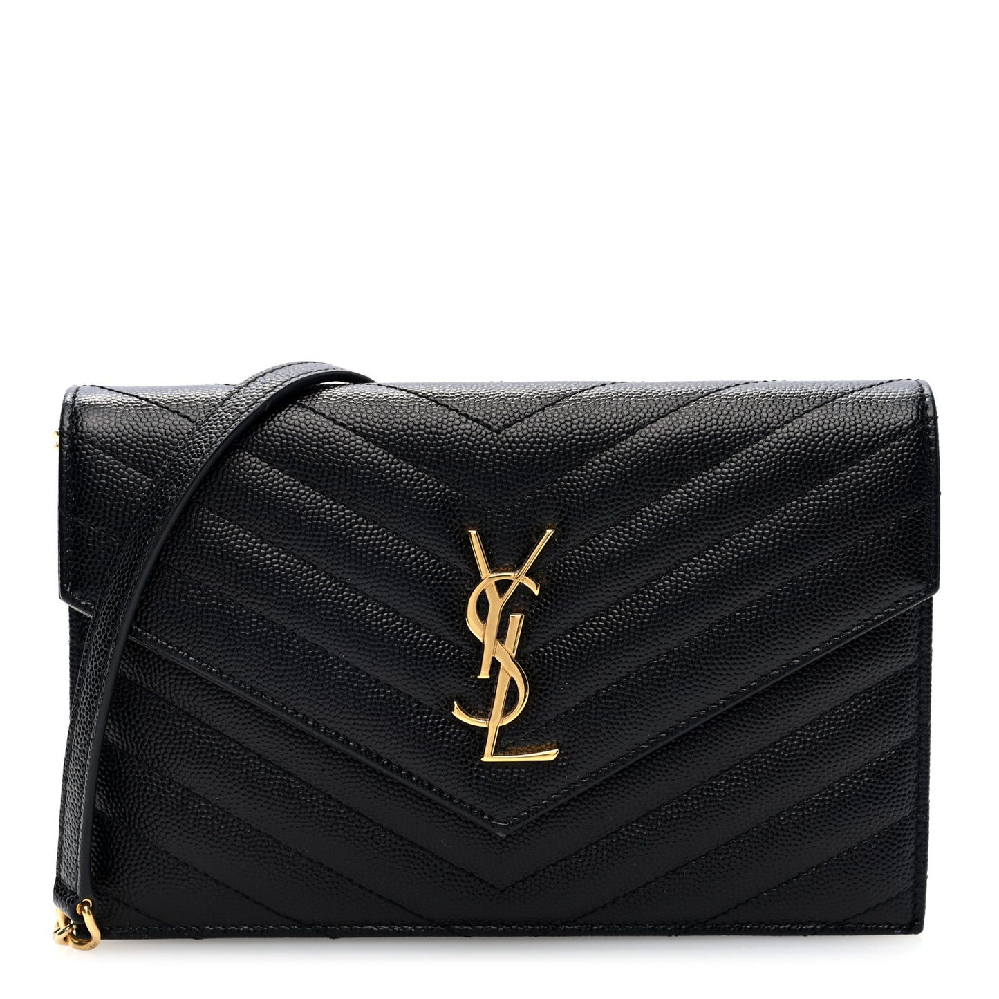 Grain De Poudre Matelasse Chevron Monogram Envelope Chain Wallet  Black