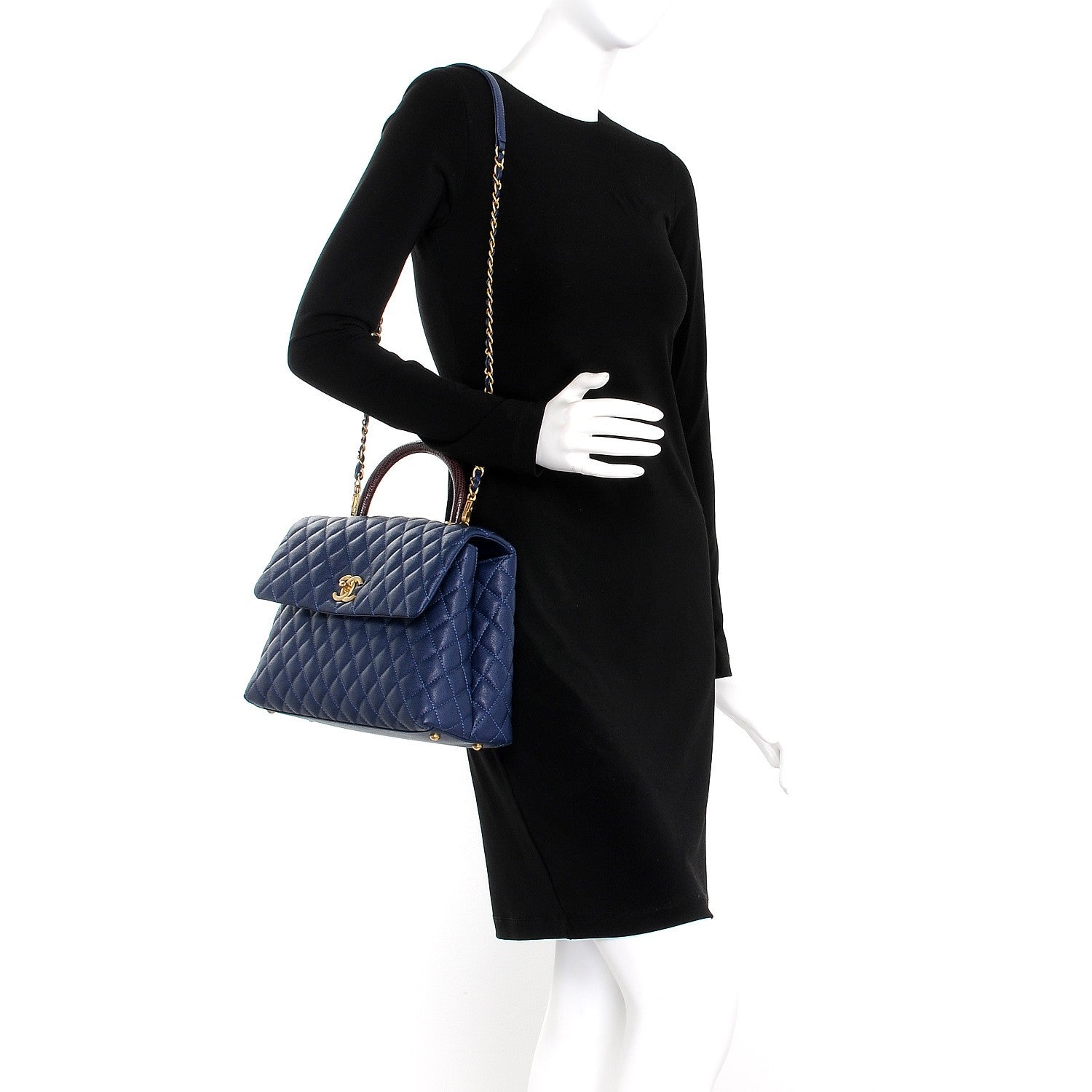 Chanel Caviar Lizard Quilted Medium Coco Handle Flap Navy 2 of 9