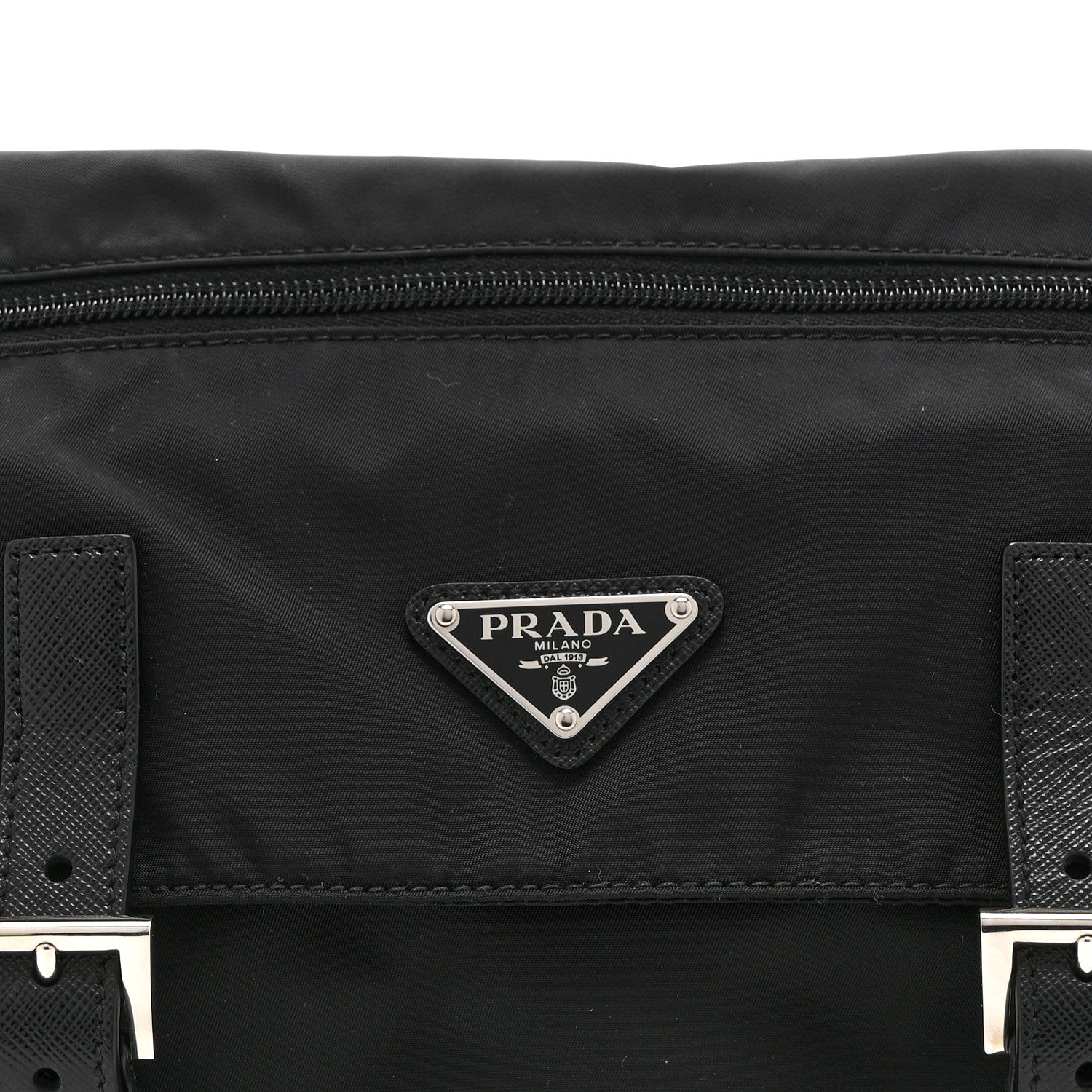Prada Re-Nylon Vela Saffiano Pocket Double Buckle Messenger Shoulder Bag Black 9 of 11