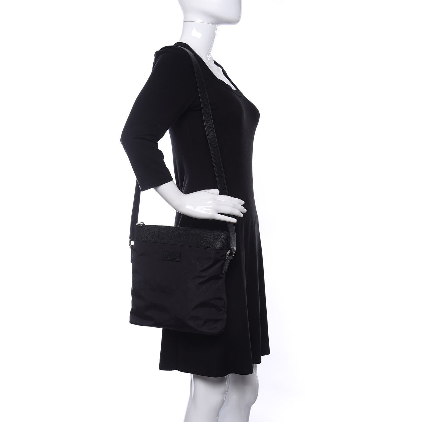 Nylon Monogram Dollar Calfskin Flat Messenger Bag Black