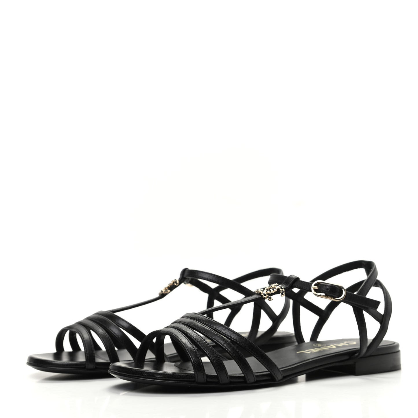 Calfskin CC Chain Sandals 37.5 Black