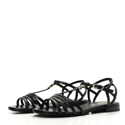 Chanel Calfskin CC Chain Sandals 37.5 Black 3 of 8
