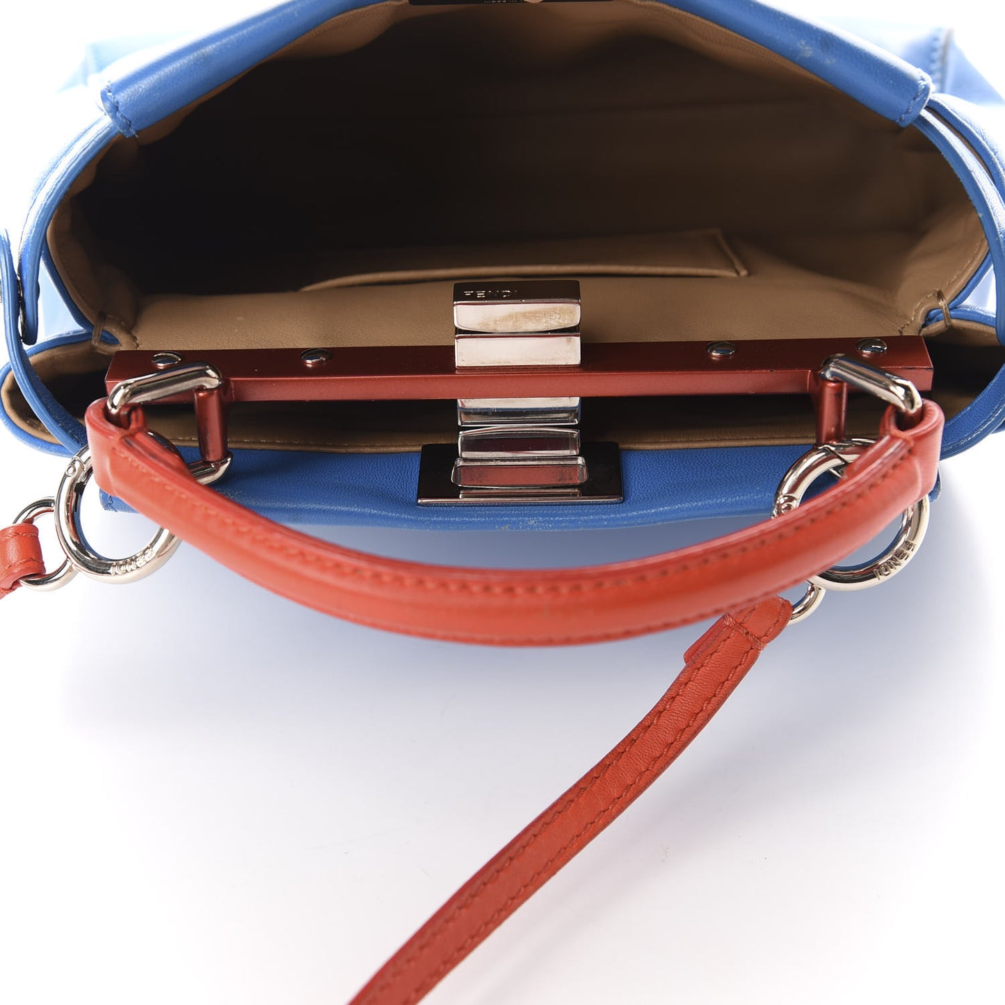 Nappa Colorblock Mini Peekaboo Iconic Satchel Blue Royal Papavero Cuoio