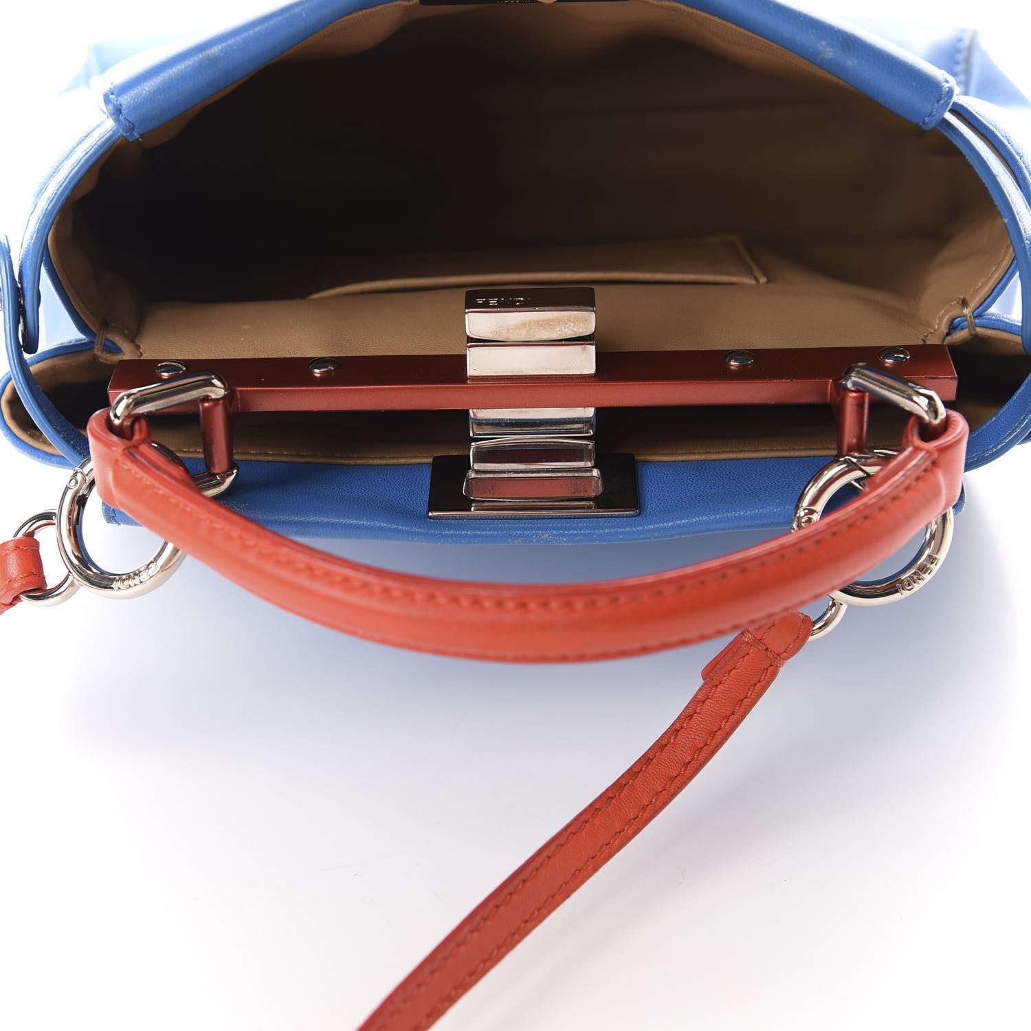 Fendi Nappa Colorblock Mini Peekaboo Iconic Satchel Blue Royal Papavero Cuoio 6 of 13