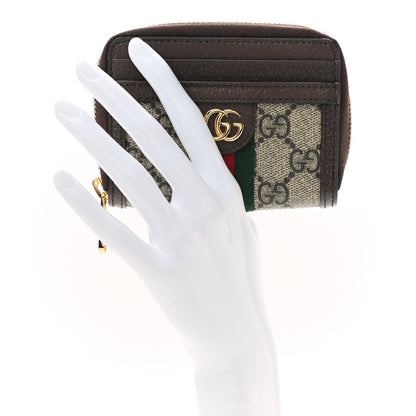 Gucci GG Supreme Monogram Textured Dollar Calfskin Web Ophidia Zip Around Card Case Wallet Beige Ebony New Acero 2 of 8