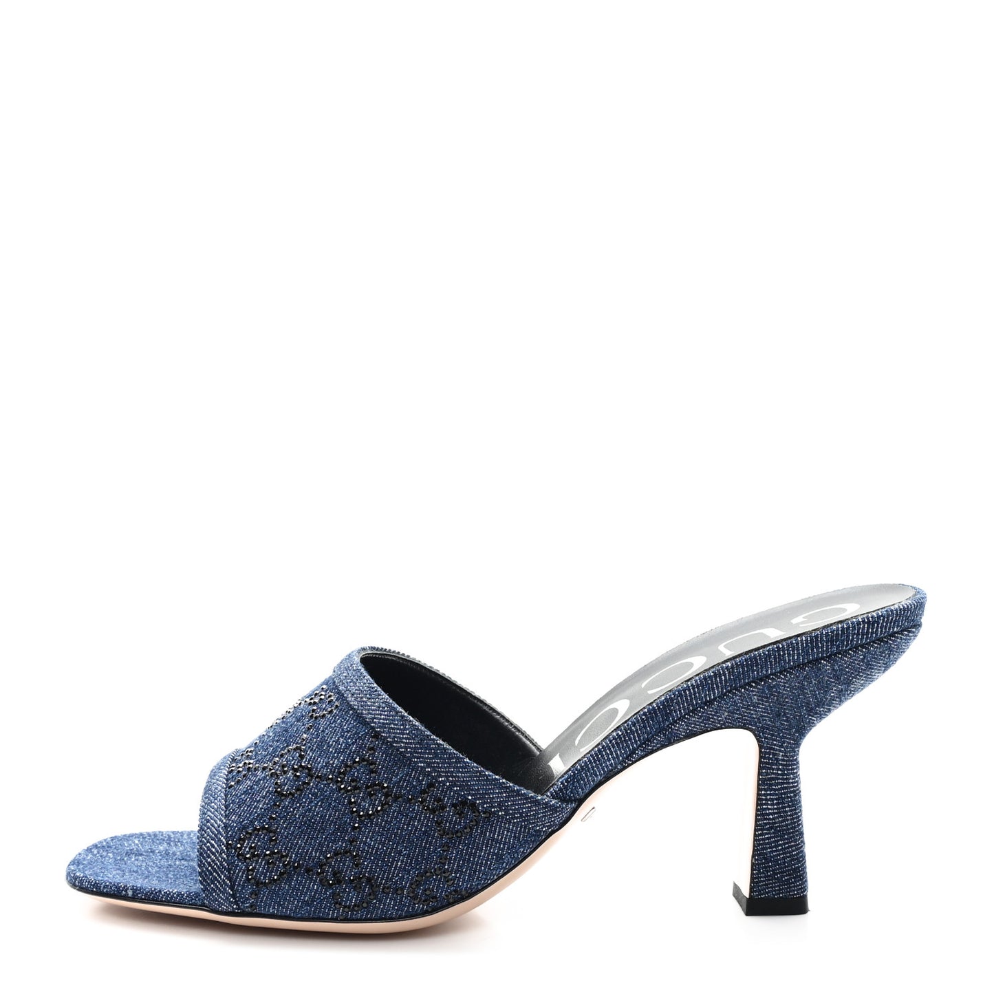 Denim Crystal GG Monogram Mules 40 Blue