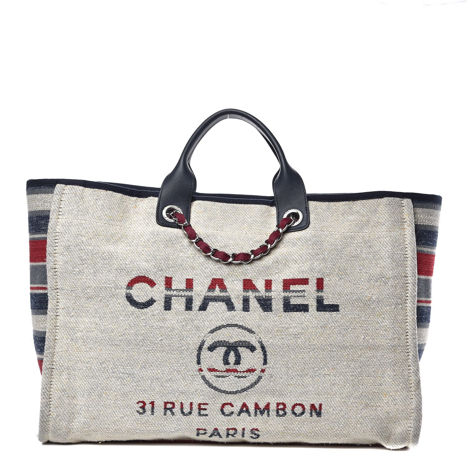 Chanel Striped Canvas Large Deauville Tote Beige 1 of 13