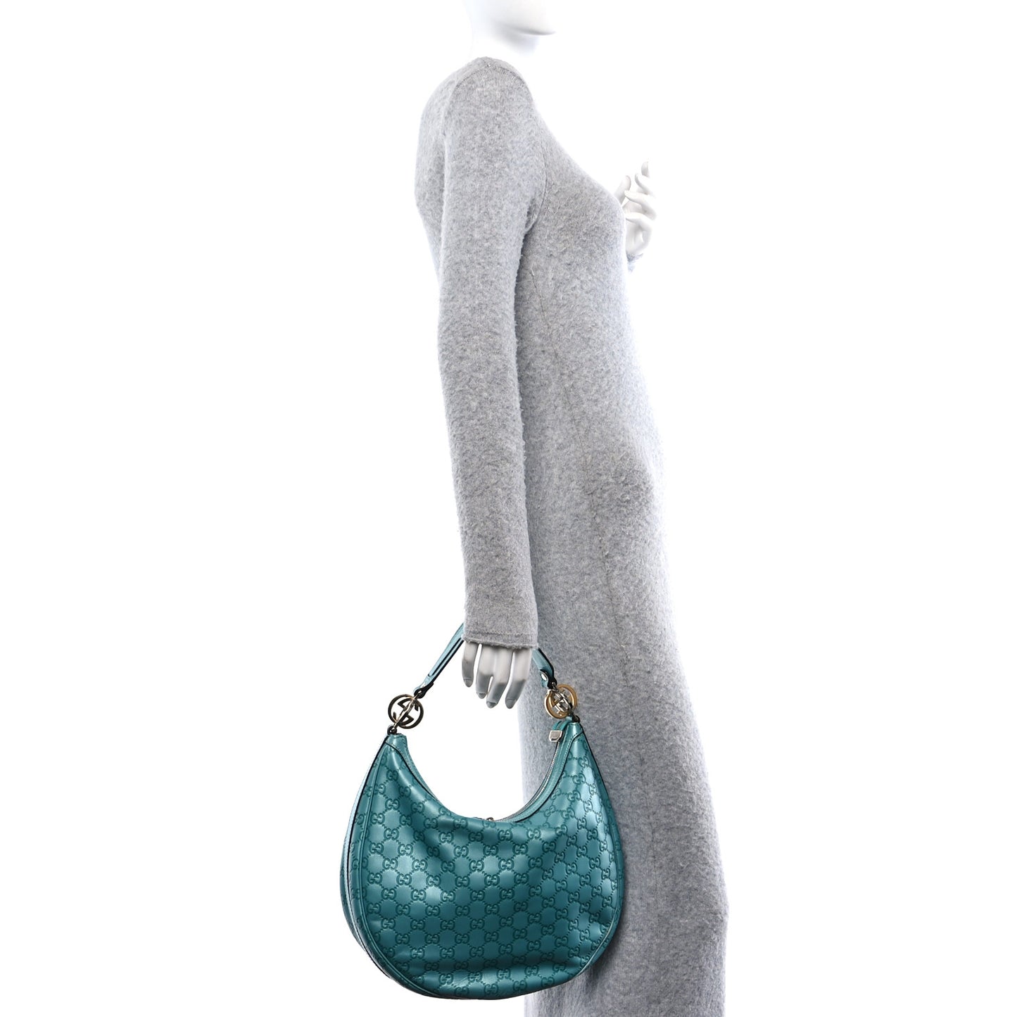 Metallic Guccissima Medium GG Twins Hobo Teal