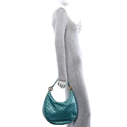 Gucci Metallic Guccissima Medium GG Twins Hobo Teal 2 of 12