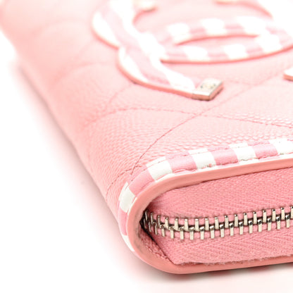 Chanel Caviar Quilted Medium Stripe Filigree Zip Around Wallet Pink White 10 of 15