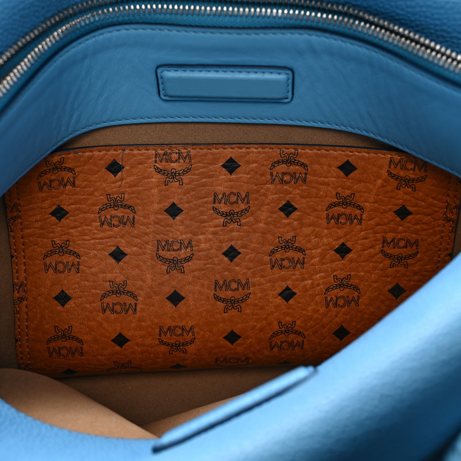 MCM Grained Calfskin Mini Milla Tote Tile Blue 6 of 12