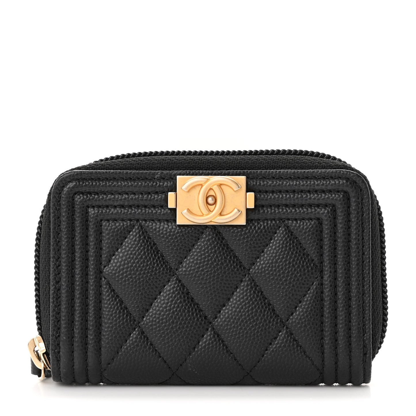 Caviar Quilted Boy Zip Around Coin Purse Wallet Black